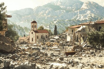 Poster - A picture of a very old town with a lot of rubble. Suitable for historical or archaeological projects