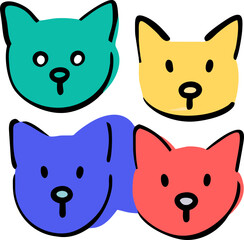 set of cute foxicons, icon doodle offset fill