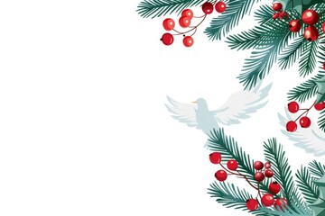 Poster - A beautiful white bird flying over a Christmas tree branch. Perfect for holiday designs