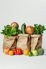 Wall Mural - Different types of vegetables neatly packed in bags. Suitable for grocery or healthy eating concepts