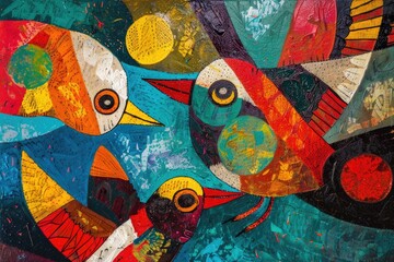 Poster - Group of birds on a vibrant blue background. Suitable for various design projects