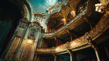 Poster - A grand room adorned with ornate decorations and elegant chandeliers. Ideal for interior design concepts