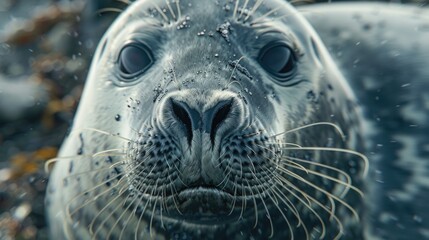 Wall Mural - Close up of a seal looking at the camera, suitable for nature and wildlife themes