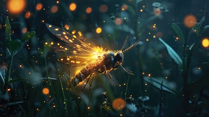 Poster - A beautiful scene of a bee flying through a field of colorful flowers. Perfect for nature and gardening themes