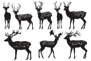 Poster - A collection of deer silhouettes on a white background. Perfect for nature and wildlife designs