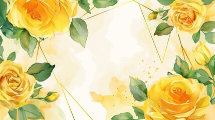Wall Mural - An abstract geometric watercolor frame decorated with a yellow rose flower