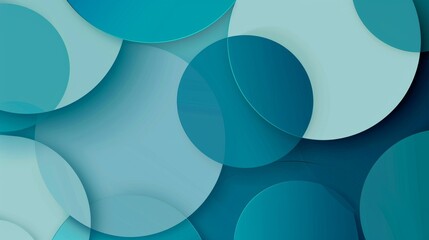 Wall Mural - Abstract light blue and teal geometric background with circles and overlapping shapes