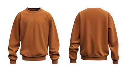 Wall Mural - Brown sweatshirt templates Pullovers with long sleeve from two sides isolated on transparent white background, clipping path