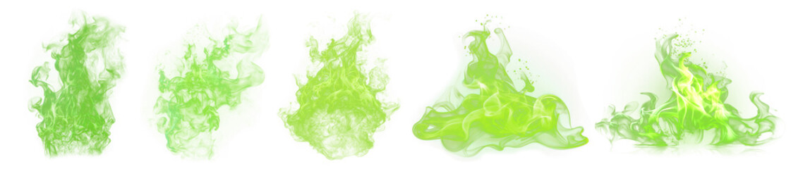 Wall Mural - Green fire png element set on transparent background
