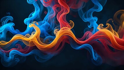 Dark black luxury background with isolated shiny smoke effect in blue,red and yellow gradient