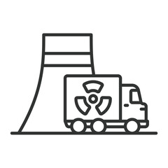 Nuclear transportation, in line design. Nuclear, Transportation, Safety, Cargo, Truck, Radioactive, Hazardous, on white background vector. Nuclear transportation editable stroke icon.