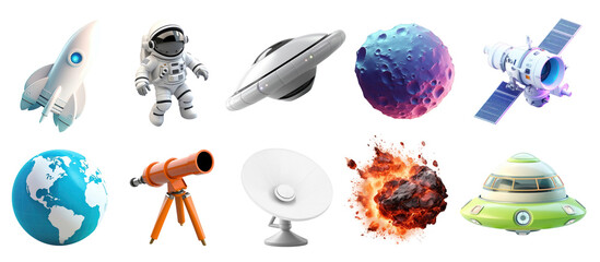 3d space png element set on transparent background