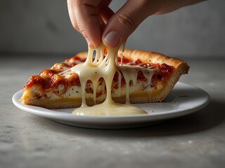 Wall Mural - slices of pizza from which cheese drips, taken by hand