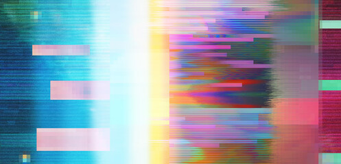 Leinwandbilder - An image of a glitchy VHS screen filled with holographic stripes.