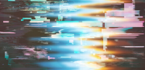 Leinwandbilder - An image of a glitchy VHS screen filled with holographic stripes.