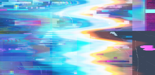 Aufkleber - Vaporwave style background with datamoshing lo-fi effect and holographic pixelated glitches. Concept of bug in program or video decay.