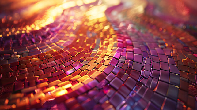 a close up of a mosaic tile floor with the sun shining through the center of the mosaic pattern