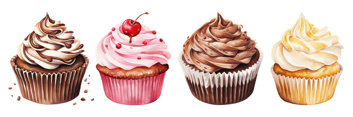 Wall Mural - watercolor of cupcake png element set on transparent background