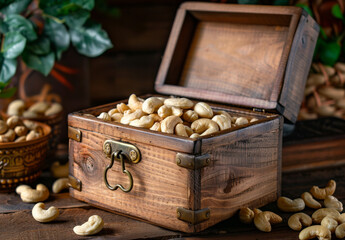 Wall Mural - Wooden box with nuts on table