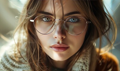 Wall Mural - cute girl in glasses with long hair