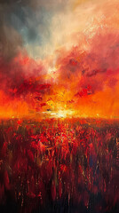 Wall Mural - A burst of fiery reds and oranges exploding across the canvas, like the last light of sunset burning bright against the night sky.