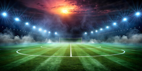 Wall Mural - textured soccer field with neon fog