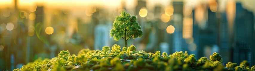 plant surrounded by a city symbolizing the exchange of nature for buildings, created with generative