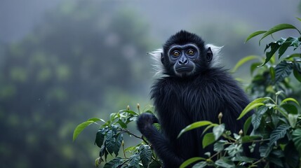 Wall Mural - A black monkey in forest