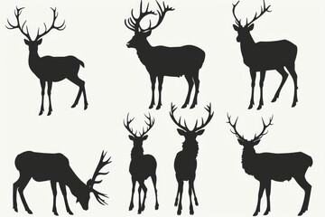 Poster - A collection of deer silhouettes on a white background. Ideal for wildlife themed designs