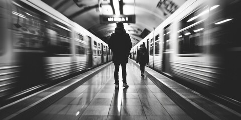 Aufkleber - Monochrome image of a subway station, suitable for urban themes