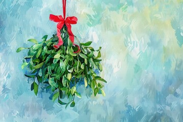 Poster - A painting of mist hanging from a red ribbon. Suitable for various artistic projects