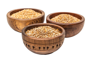 Wall Mural - Wheat grains in wooden bowls isolated on a transparent background