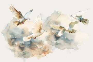 Canvas Print - A group of birds soaring through the clear blue sky. Perfect for nature and freedom concepts