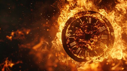 Aufkleber - A clock on fire in the middle of the night. Suitable for concepts of time running out or urgency