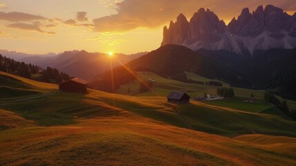 Poster - A beautiful sunset over a majestic mountain range. Ideal for travel and nature concepts