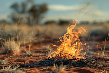 Poster - A fire burning in a dry grass field. Suitable for environmental or emergency concepts