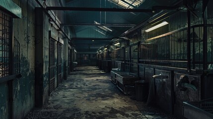 Poster - A long hallway filled with sinks. Ideal for architecture and interior design projects