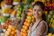 © Niks Ads - young indian woman standing at fruit shop