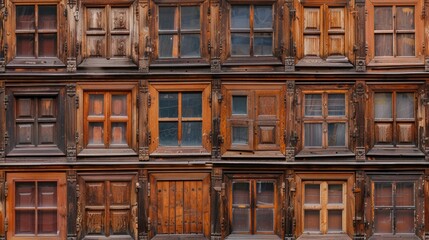Poster - A wall of wooden windows in a building, suitable for architecture projects