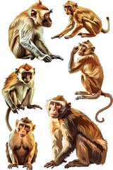 Canvas Print - A group of monkeys sitting next to each other. Suitable for wildlife and animal themes