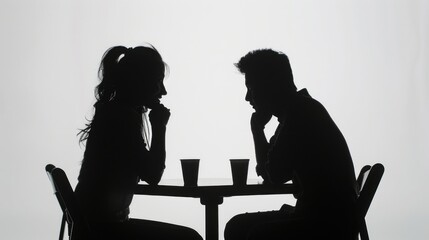 Poster - A man and a woman sitting together at a table. Suitable for various lifestyle and relationship concepts