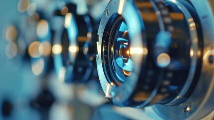 Poster - Close up of a camera lens on a wall, suitable for technology or photography concepts