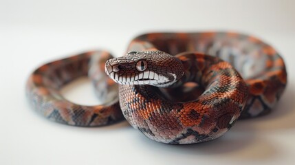 Poster - A close-up view of a snake on a white surface. Ideal for educational materials or wildlife-themed projects