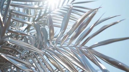 Poster - Close up view of a palm tree with the sun in the background. Ideal for travel and nature concepts