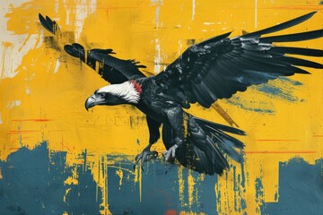 Poster - Majestic bald eagle soaring through the sky. Perfect for nature and wildlife themes