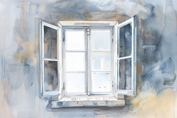 Poster - A watercolor painting of a window with a white frame. Suitable for interior design projects