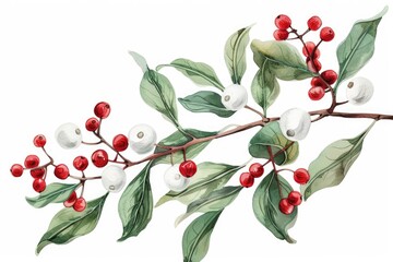 Wall Mural - A beautiful watercolor painting of a branch with vibrant berries. Perfect for nature-themed designs