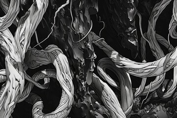 Poster - A monochrome image of a bunch of vines, suitable for various design projects