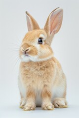 Poster - A small brown rabbit sitting on a white surface. Ideal for animal lovers and nature enthusiasts