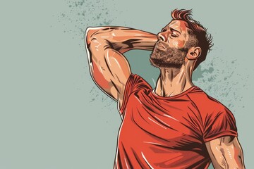 Aufkleber - A man with a beard wearing a red shirt. Suitable for various projects